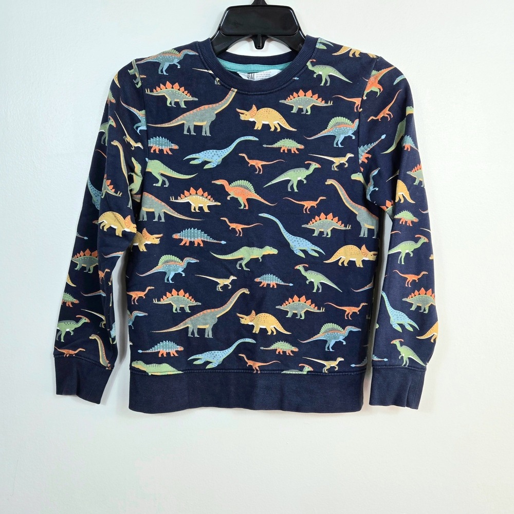 H&M Boys Navy Allover Colorful Dinosaur Print School Sweater 8-10Y Preppy Casual
